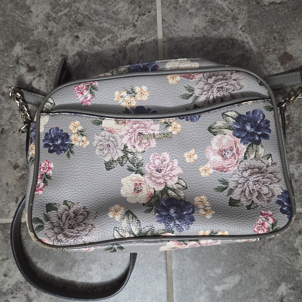 Nine West Gray and Pink Crossbody Bag Floral Design